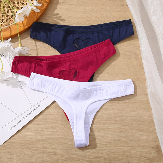 Three-pack cotton mix panties with lace, transparent heart details, low waist, hollow-out design, seamless lingerie from The Clothing Company Sydney