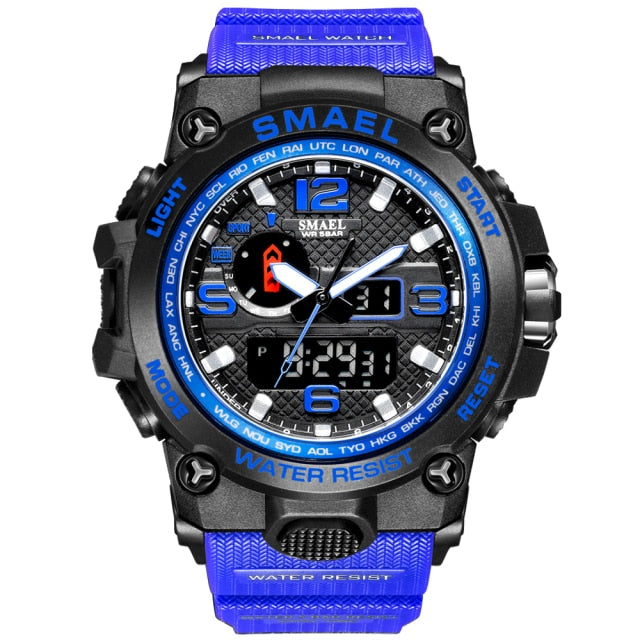 Water-resistant 50M quartz wristwatch with dual display, military style, sport design, suitable for men from The Clothing Company Sydney.
