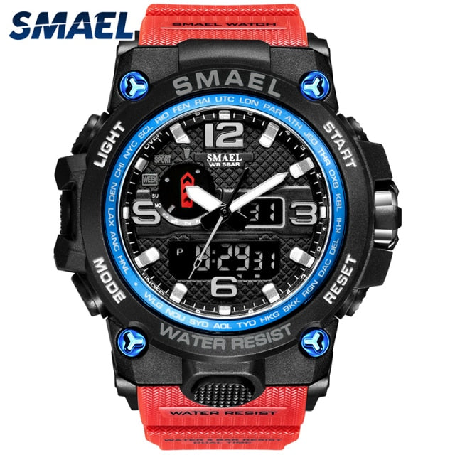 Water-resistant 50M men's military sport wristwatch with dual display and quartz movement from The Clothing Company Sydney.