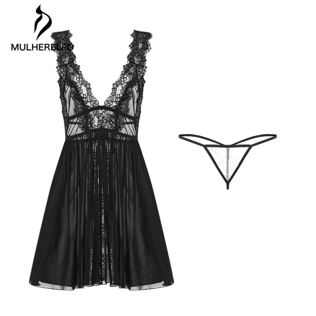 Deep V lace nightgown by The Clothing Company Sydney featuring back split, mini length, backless design, perfect for sleepwear.