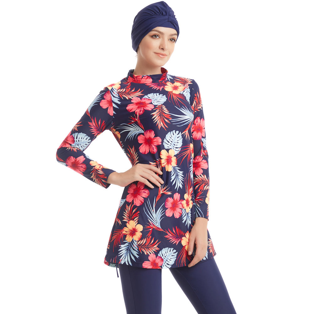 Plus size long sleeve swimsuit from The Clothing Company Sydney, full coverage swimwear with 3-piece set for women.