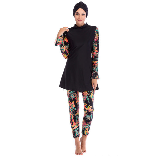 Plus size long sleeve swimsuit set by The Clothing Company Sydney, full coverage swimwear with three-piece design for women.