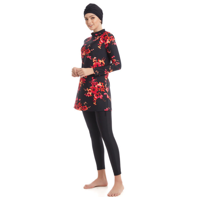 Plus size long sleeve swimsuit by The Clothing Company Sydney, full coverage swimwear with three-piece set, ideal for swimming and beachwear.