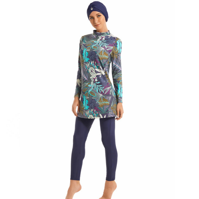 Plus size long sleeve swimsuit from The Clothing Company Sydney, full coverage swimwear with 3-piece set for women.