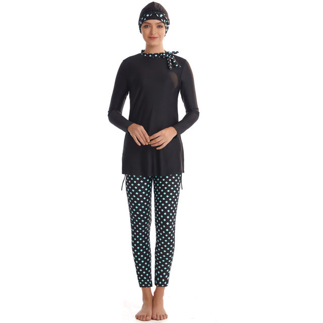 Plus size long sleeve swimsuit set by The Clothing Company Sydney with full coverage, ideal for swimming and beachwear.