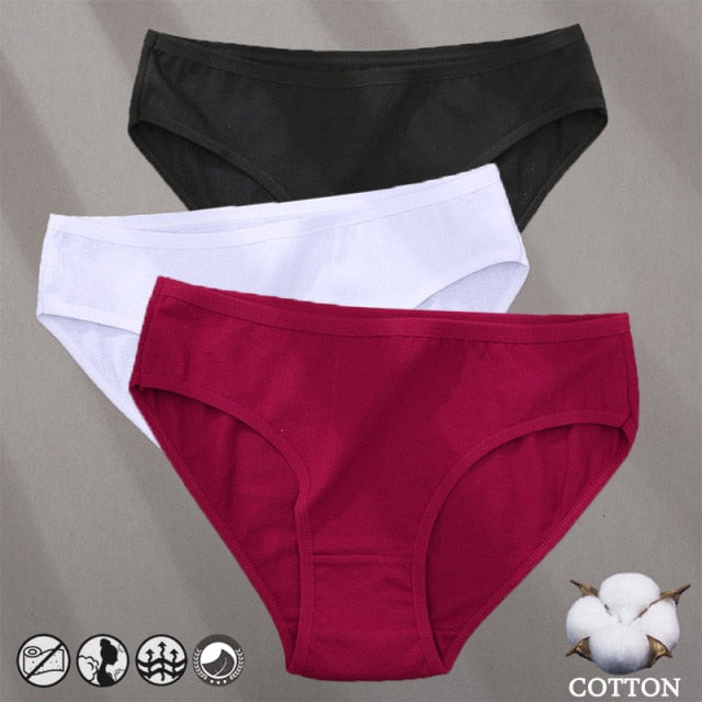 Three-pack cotton mix panties with jacquard pattern, solid colors, and comfortable underwear design by The Clothing Company Sydney.