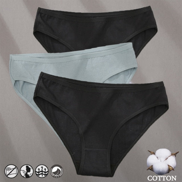 Three-pack cotton mix panties with jacquard pattern, solid color briefs from The Clothing Company Sydney, soft and comfortable underwear