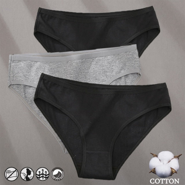 Three-pack cotton mix panties with jacquard pattern, solid colors, and comfortable underwear design from The Clothing Company Sydney.