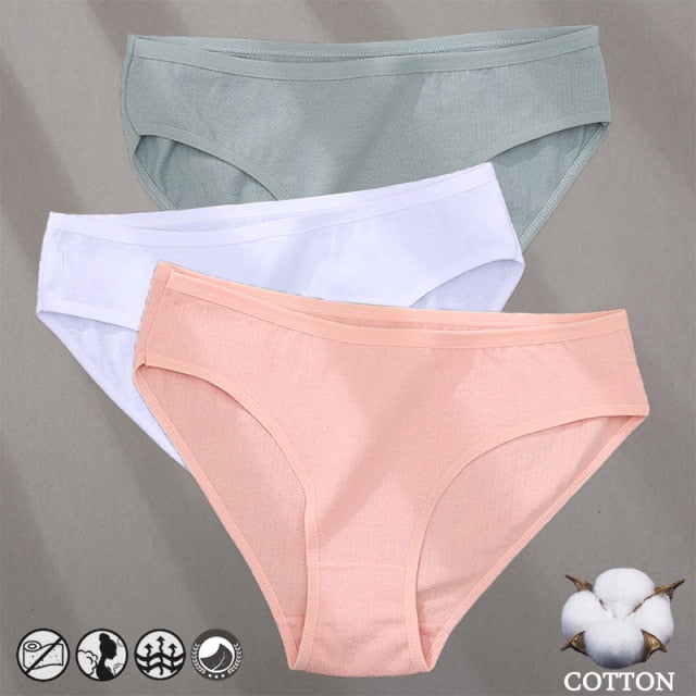 Three-pack cotton mix panties with jacquard pattern, solid colors, comfortable underwear briefs from The Clothing Company Sydney.