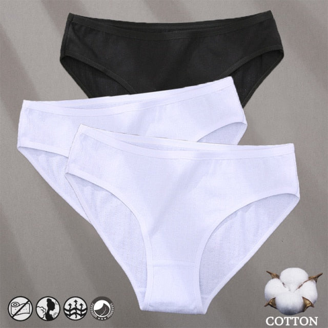 Three-pack cotton mix panties with jacquard pattern, solid colors, comfortable underwear briefs from The Clothing Company Sydney.