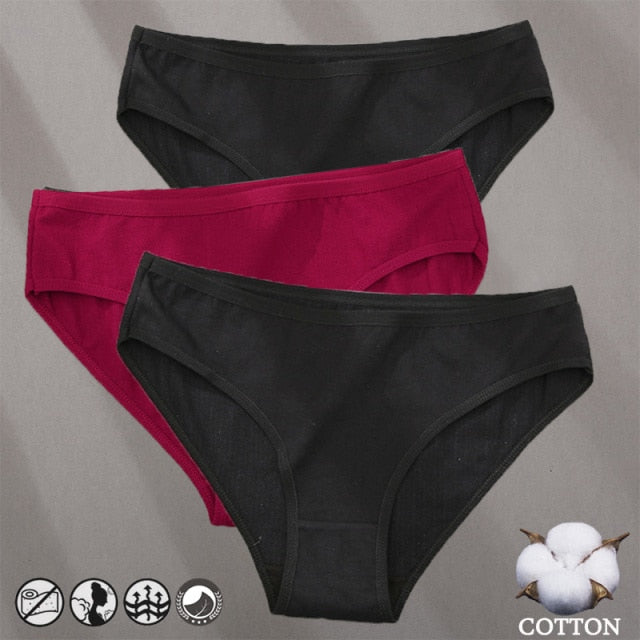 Three-pack cotton mix panties with jacquard pattern, solid colors, and comfortable underwear design from The Clothing Company Sydney.