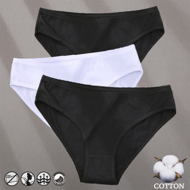 Three-pack cotton mix panties with jacquard pattern, solid colors, and comfortable underwear briefs by The Clothing Company Sydney.