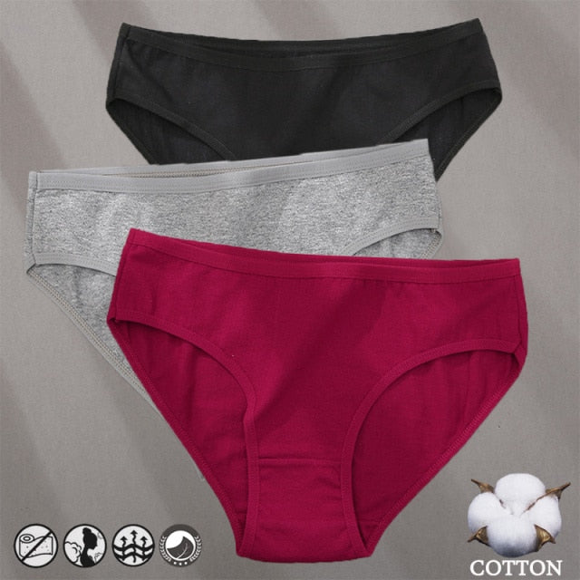 Three-pack cotton mix panties from The Clothing Company Sydney with jacquard patterns, solid colors, and comfortable underwear design.