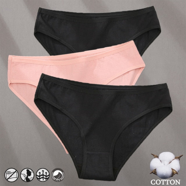 Three-pack cotton mix panties with jacquard pattern, solid colors, and comfortable underwear design from The Clothing Company Sydney.