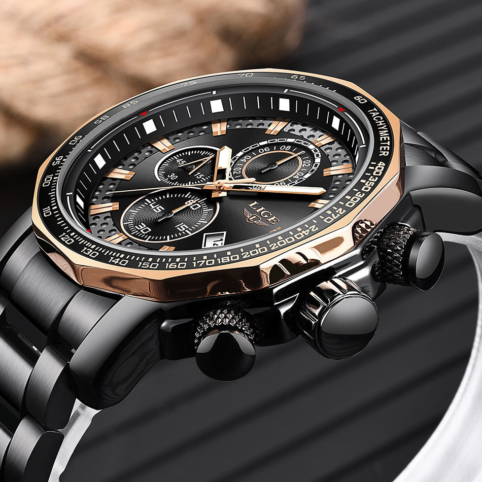 Men's luxury stainless steel quartz chronograph wrist watch by The Clothing Company Sydney, waterproof and stylish for everyday wear.