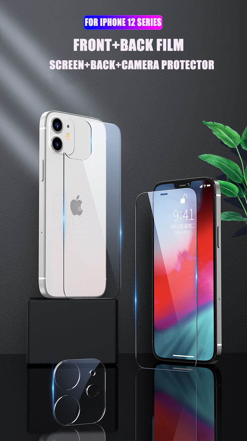 Clear tempered glass screen protector for iPhone 13, 12, 11 Pro Max, and Mini from The Clothing Company Sydney, full front and back cover.