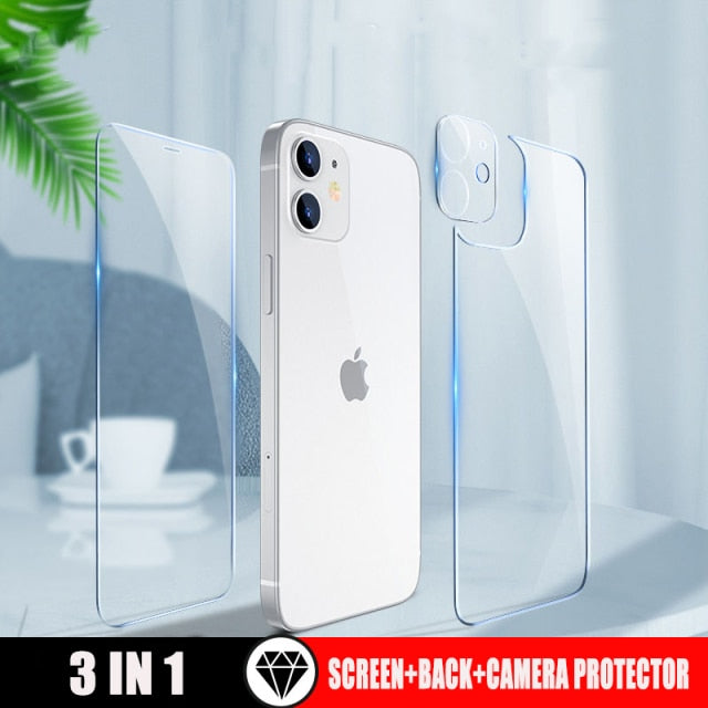 HD clear tempered glass screen protector for iPhone 13, 12, 11 Pro Max, and Mini by The Clothing Company Sydney, full front and back cover.
