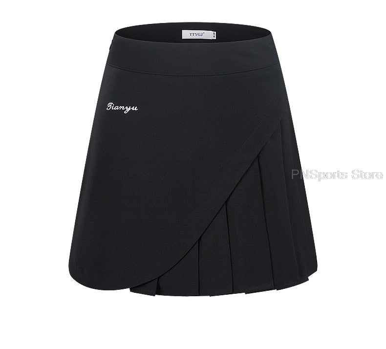 Ladies golf skirt set by The Clothing Company Sydney featuring a sleeveless slim top and pleated tennis or badminton dry fit skirt.