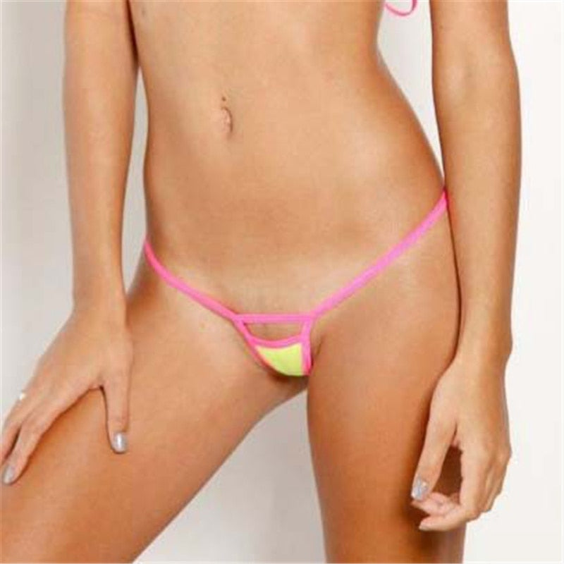 Hollow out string triangle G-string bikini swimsuit by The Clothing Company Sydney, featuring micro bikini design and minimal coverage.