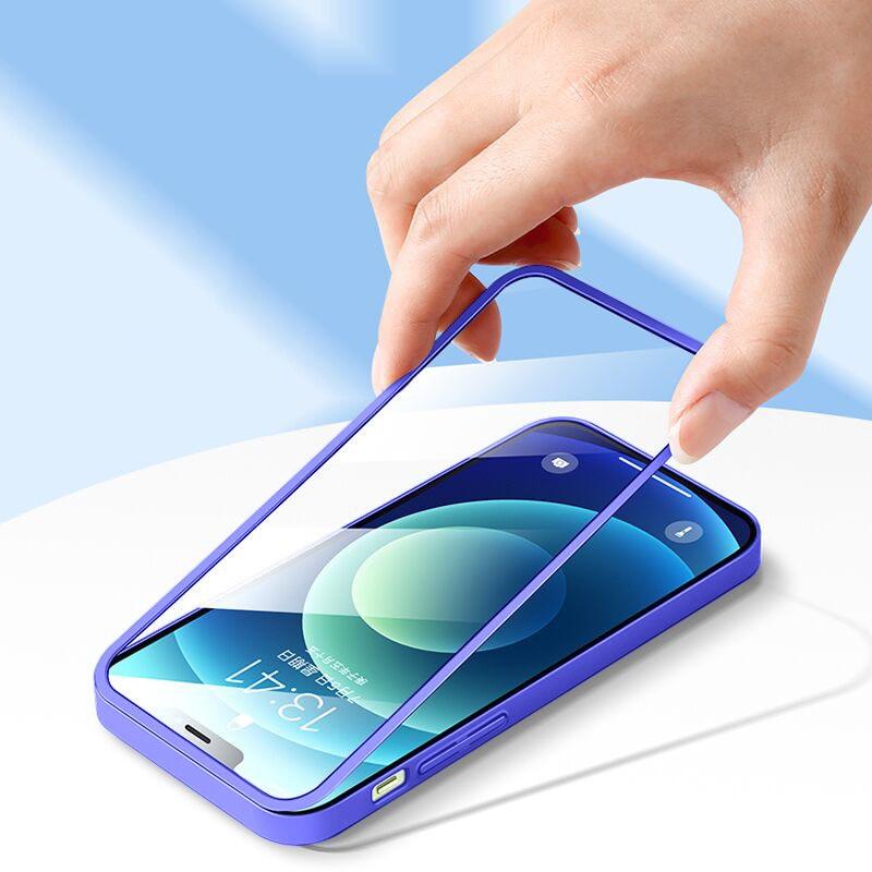Two-piece iPhone case with tempered glass front and matte back, shockproof PC cover for iPhone 11, 12, 13, XR, XS, and SE 2020.