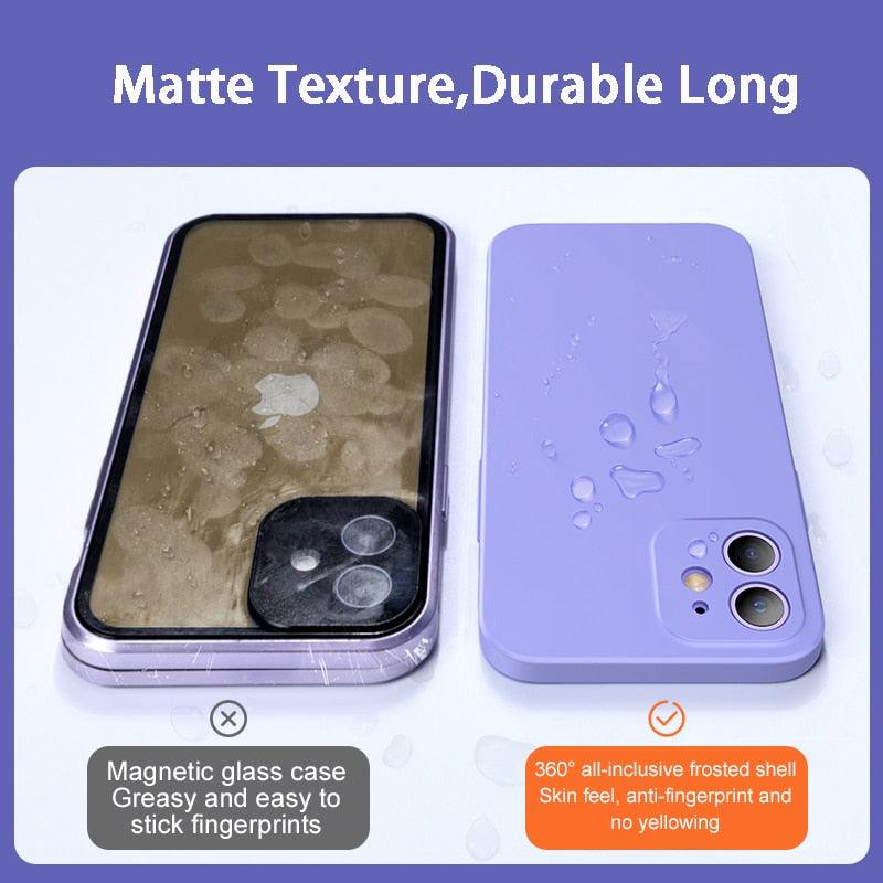 Two-piece iPhone case with 360 front tempered glass and matte back, shockproof PC cover for iPhone 13, 12, 11 Pro Max, XR, XS, 7, 8 Plus, SE 2020