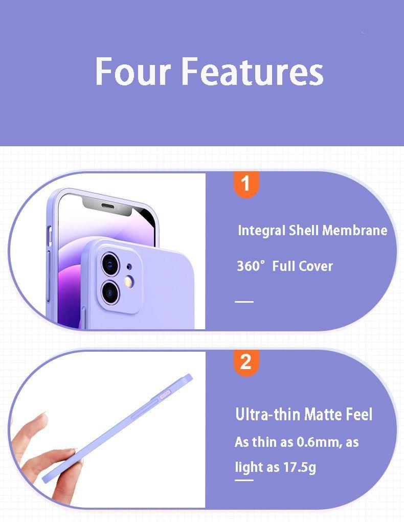 Two-piece iPhone case with 360° tempered glass front, matte back, shockproof PC cover for iPhone 11, 12, 13, XR, XS, and more.
