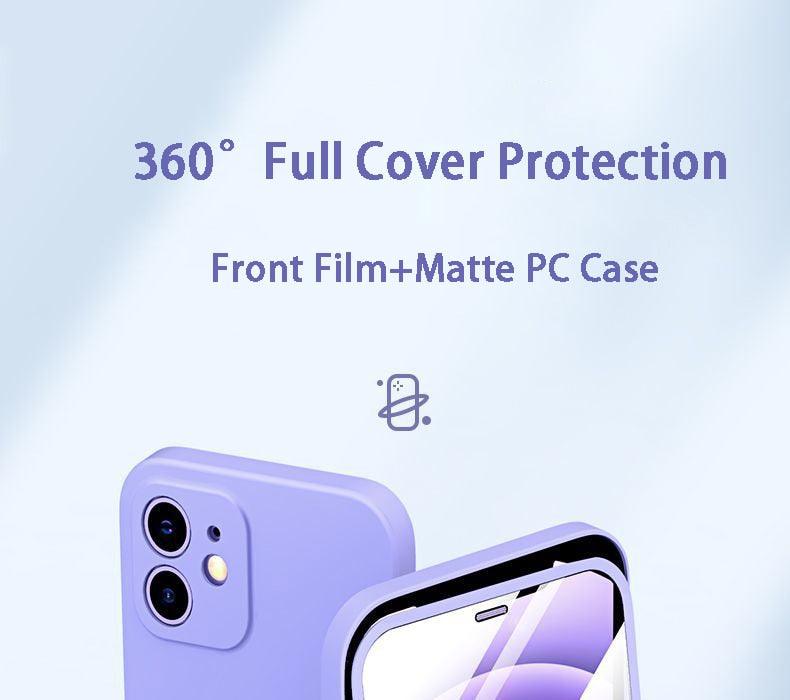 Two-piece iPhone case with tempered glass front and matte back, shockproof PC cover for iPhone 13, 12, 11 Pro Max, XR, XS, 7, 8 Plus, SE.