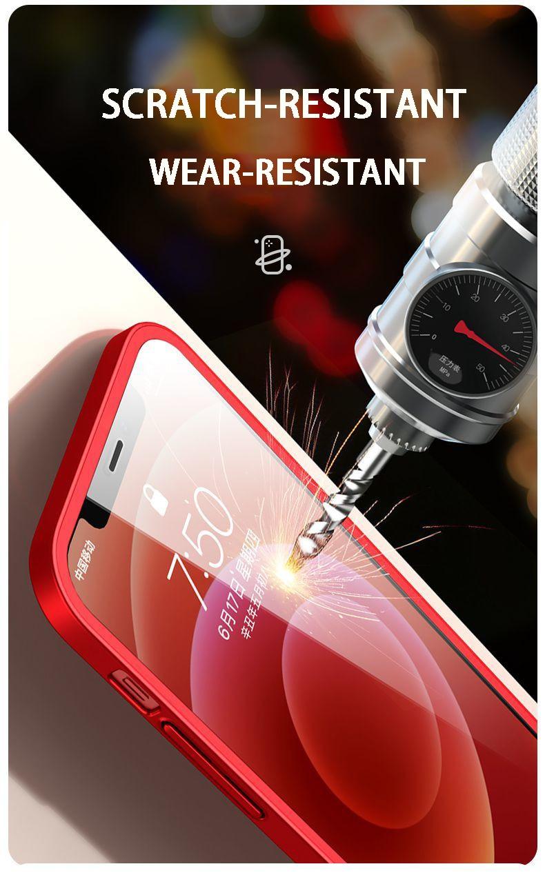 Two-piece iPhone case with 360° tempered glass front and matte back, shockproof PC cover for iPhone 13, 12, 11 Pro Max, X, XR, XS, 7, 8 Plus, SE 2020