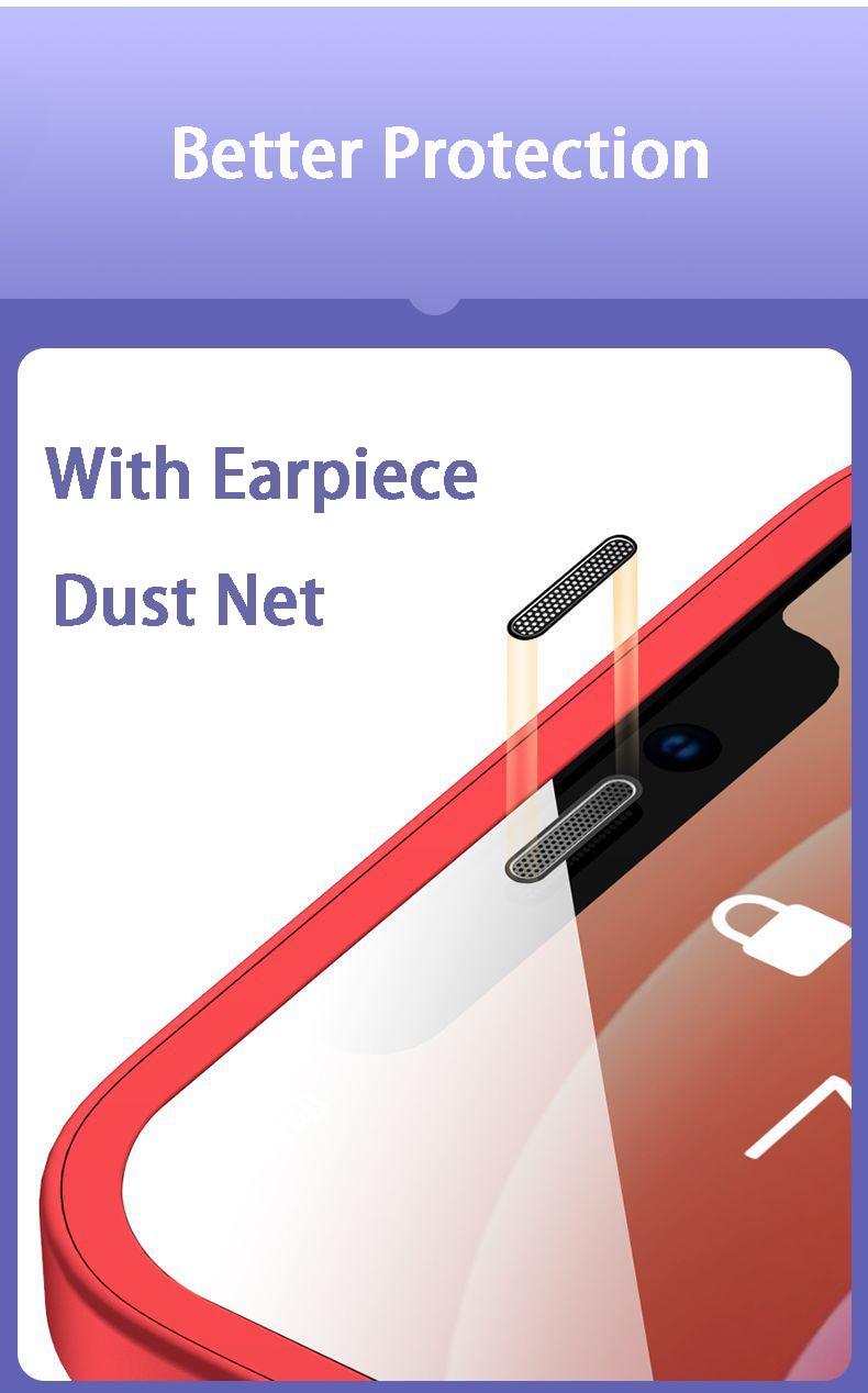 Two-piece iPhone case with tempered glass front and matte back, offering full protection for iPhone 12, 13, 11 Pro Max, and more.