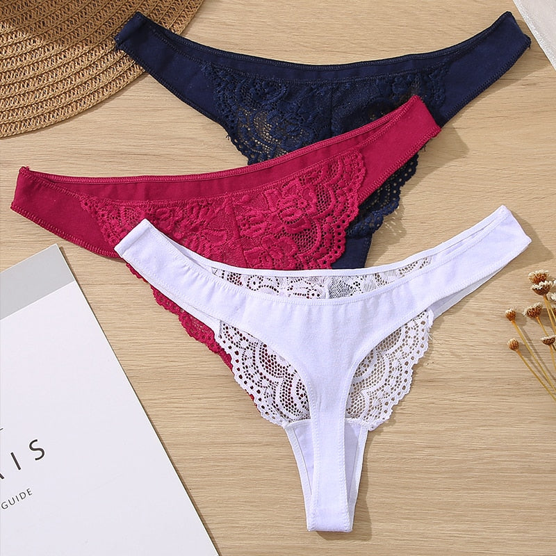 Floral lace G-string panties from The Clothing Company Sydney, featuring hollow-out design and soft, comfortable underwear.