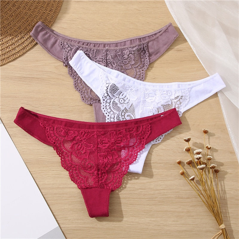 Floral lace G-string panties from The Clothing Company Sydney, featuring hollow out design and soft, comfortable underpants.