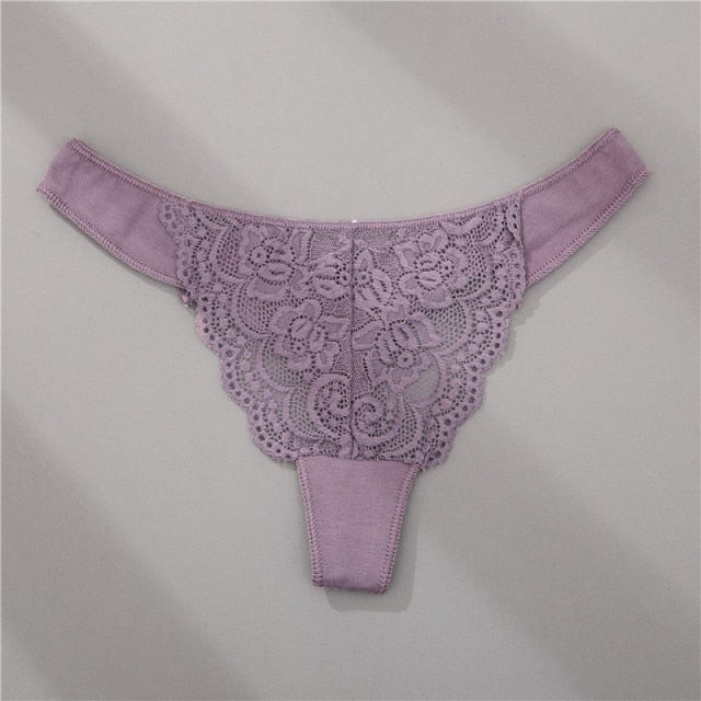 Floral lace G-string panties from The Clothing Company Sydney featuring hollow-out design and soft, comfortable underwear style.