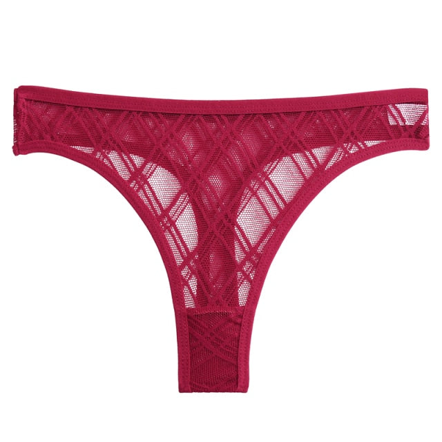 Floral lace G-string panties from The Clothing Company Sydney, soft and hollow-out lingerie with delicate floral design.