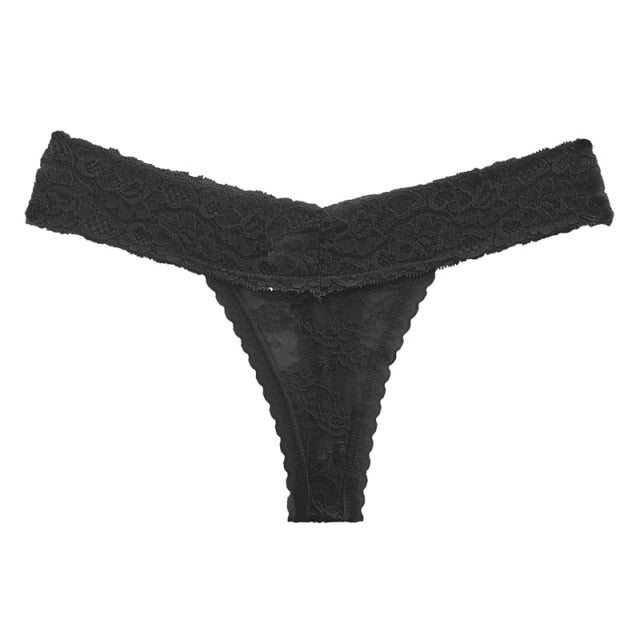 Floral lace G-string panties from The Clothing Company Sydney featuring hollow-out design and soft, comfortable underwear.