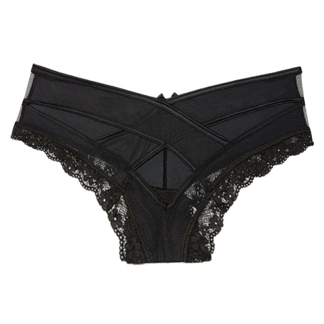 Lace low-waist solid brief underwear for women with cross strap hollow-out design, G-string style, from The Clothing Company Sydney.