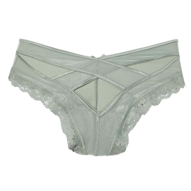 Lace low-waist solid brief underwear for women, featuring cross straps and hollow-out design, from The Clothing Company Sydney.