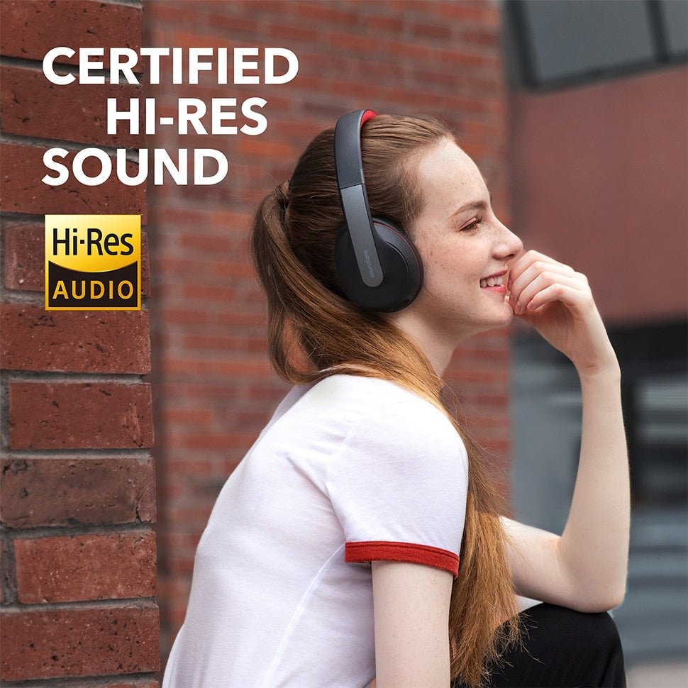Anker Soundcore Life Q10 wireless Bluetooth headphones with foldable design and Hi-Res sound, shown on a clean background.