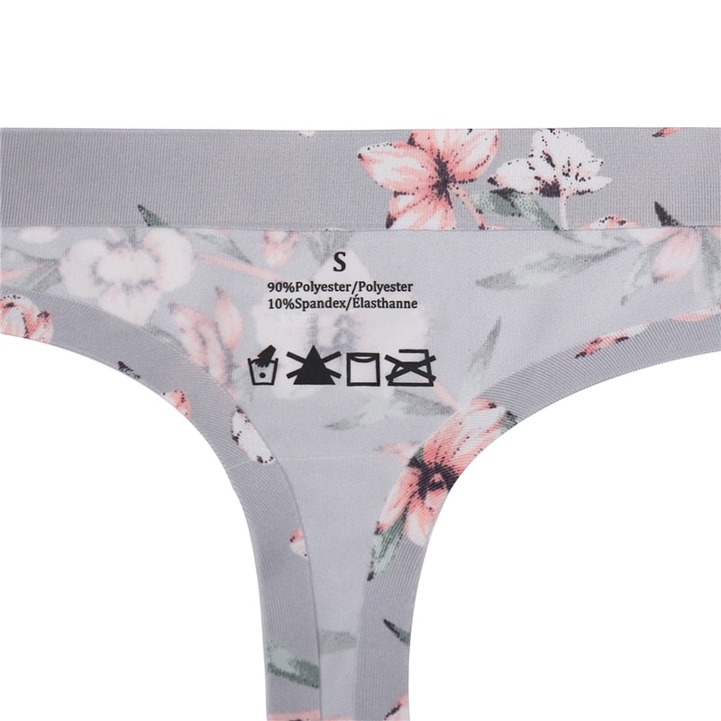 Seamless floral print thongs from The Clothing Company Sydney, low-rise breathable G-string underwear with comfortable fit.