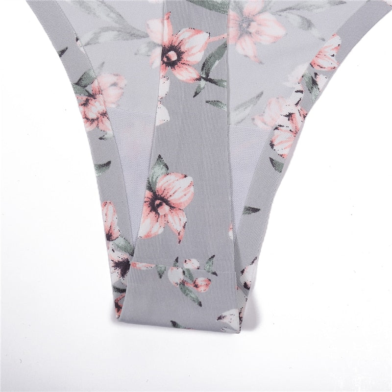 Seamless floral print thongs from The Clothing Company Sydney, low-rise breathable G-string underwear for women.