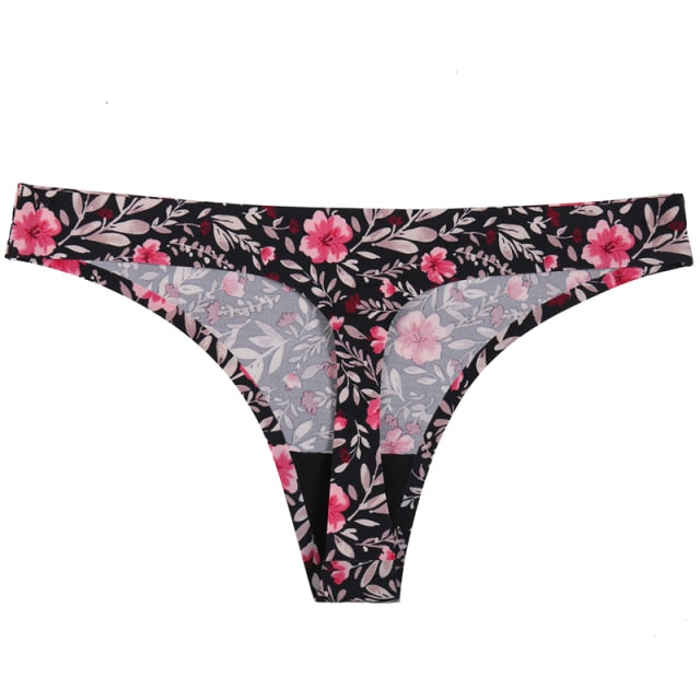 Seamless floral print thong from The Clothing Company Sydney, low-rise breathable G-string underwear with delicate floral design.