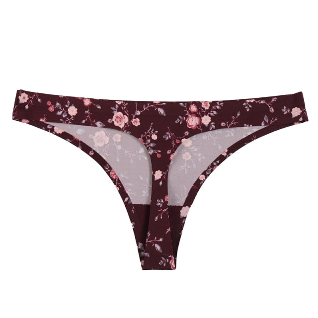Seamless floral print thong underwear from The Clothing Company Sydney, low-rise, breathable G-string lingerie for women.