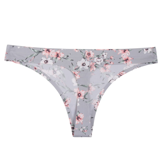 Seamless floral print thong from The Clothing Company Sydney, low-rise breathable G-string underwear for women.