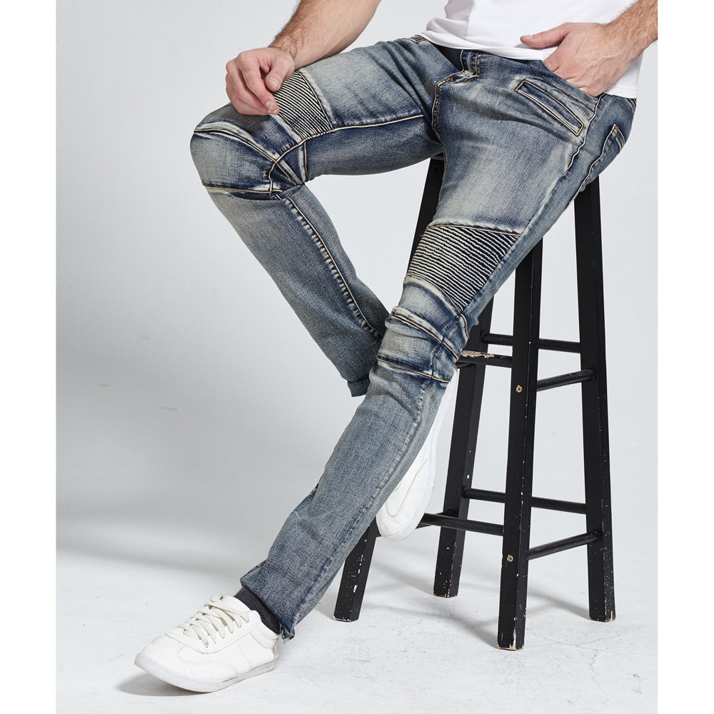 Biker skinny stretch casual jeans from The Clothing Company Sydney, showing a fitted denim pants with a casual style.