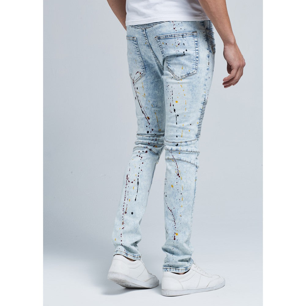 Black biker skinny stretch casual jeans from The Clothing Company Sydney, fitted pants with a stylish casual look.