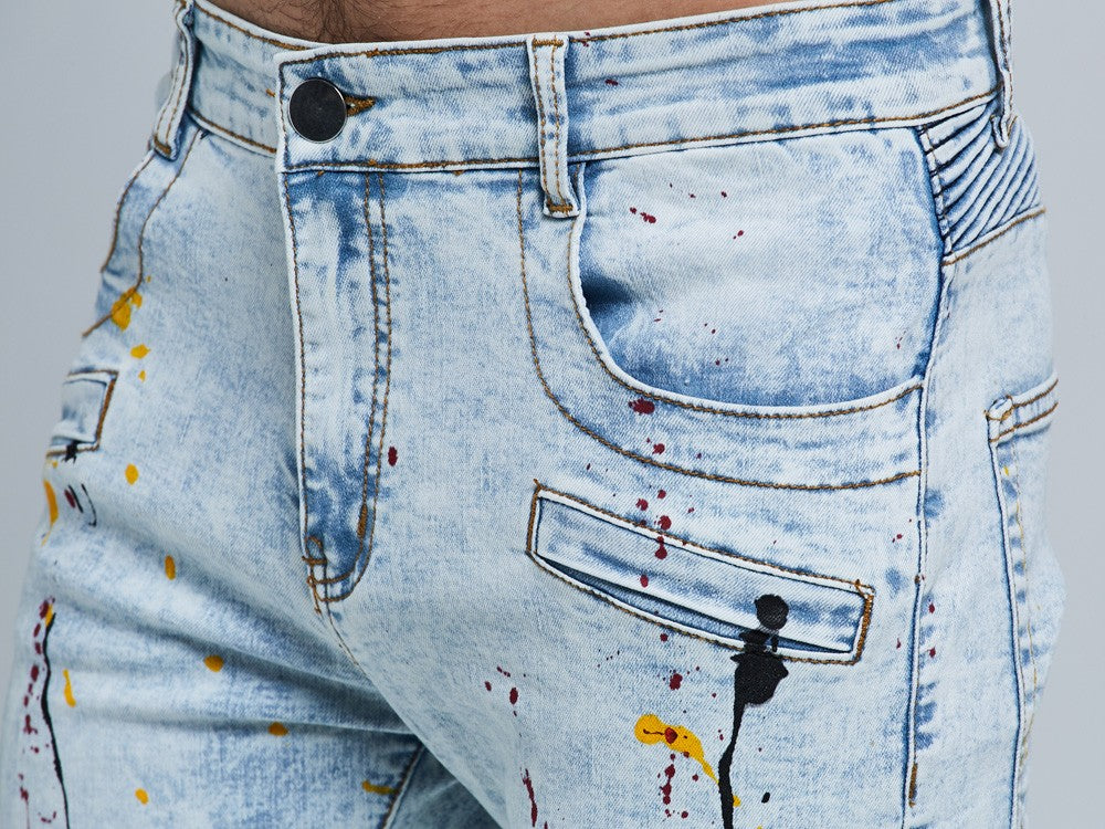 Biker skinny stretch casual jeans by The Clothing Company Sydney, showing fitted denim pants with a classic five-pocket design.