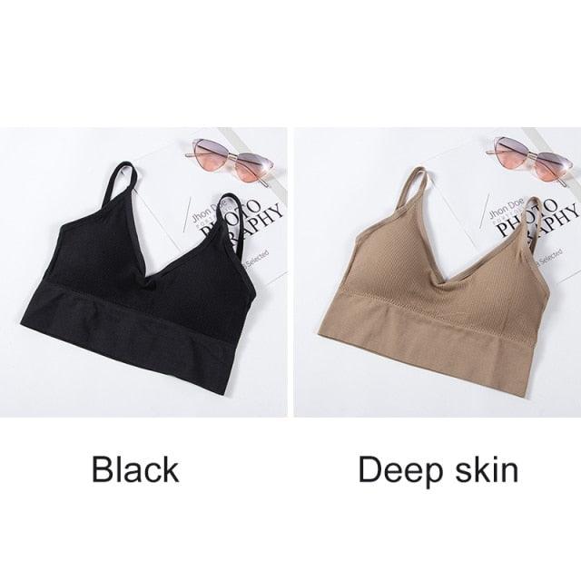 Two seamless U-type backless bralettes from The Clothing Company Sydney, wire-free push-up bras in a comfortable, natural fit.