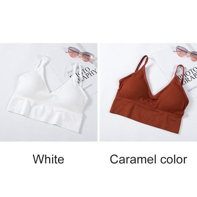 Two seamless, wire-free U-shaped backless bralettes from The Clothing Company Sydney, push-up style, perfect for smooth, comfortable wear.