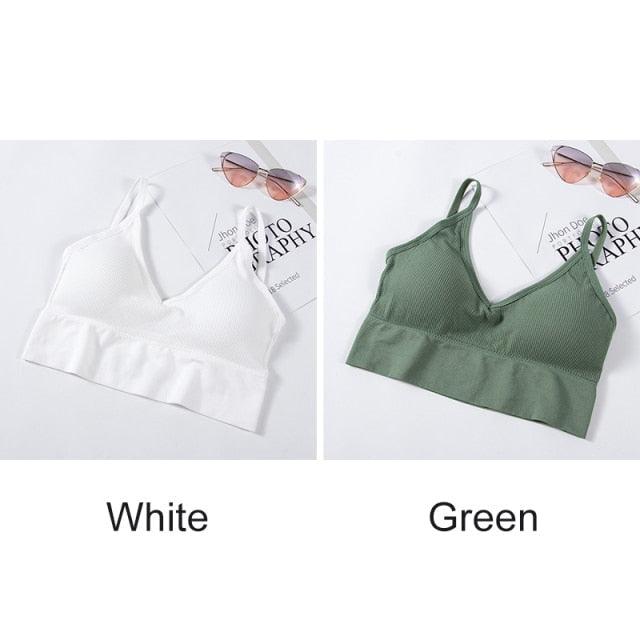 Two seamless U-shaped backless bralettes by The Clothing Company Sydney, wire-free push-up tops in a 2-pack, ideal for smooth support.