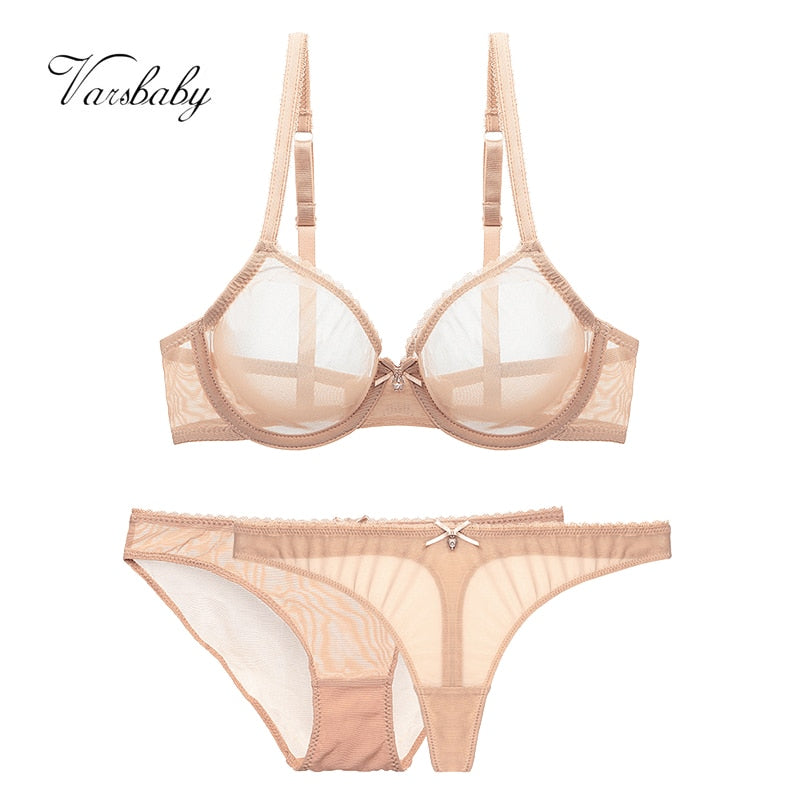 Ultra-thin mesh lace underwear set with transparent unlined bra and matching panties from The Clothing Company Sydney.
