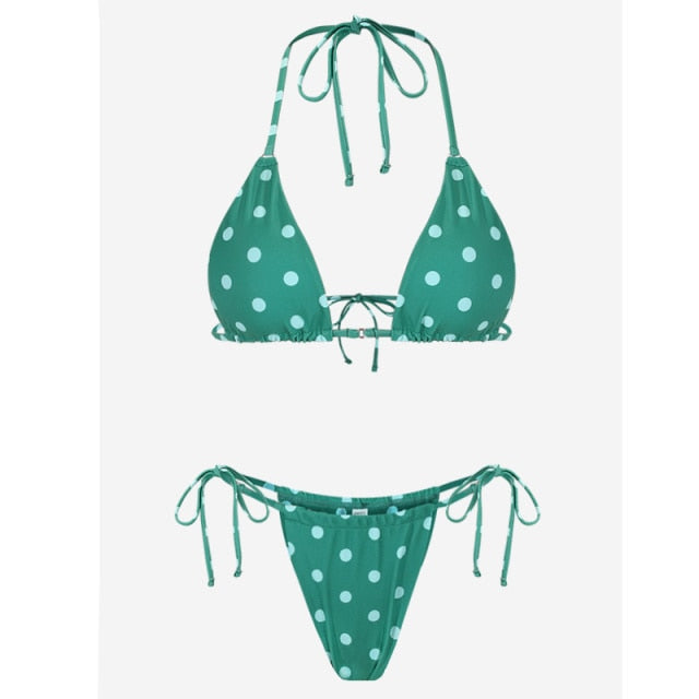 Solid color bikini set with floral print, string design, and swimwear style from The Clothing Company Sydney.